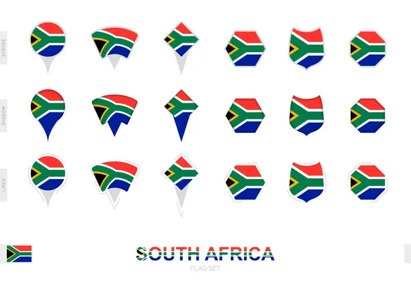 Collection Drapeau Sud Africain Sous Différentes Formes Avec Trois Effets — Image vectorielle