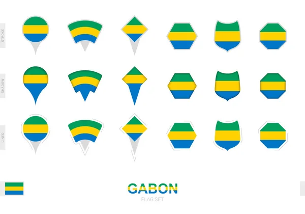 Gabon Bayrağının Farklı Şekillerde Farklı Efektle Toplanması — Stok Vektör