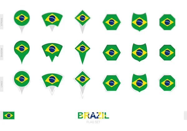 Συλλογή Της Σημαίας Της Βραζιλίας Διάφορα Σχήματα Και Τρία Διαφορετικά — Διανυσματικό Αρχείο