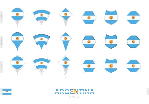 Collectie Van Argentijnse Vlag Verschillende Vormen Met Drie Verschillende Effecten — Stockvector