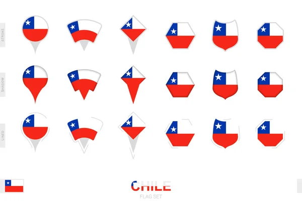 以不同形式和三种不同效果收集智利国旗 — 图库矢量图片