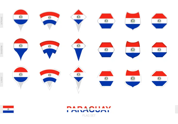 Kolekcja Flagi Paragwaju Różnych Kształtach Trzema Różnymi Efektami — Wektor stockowy