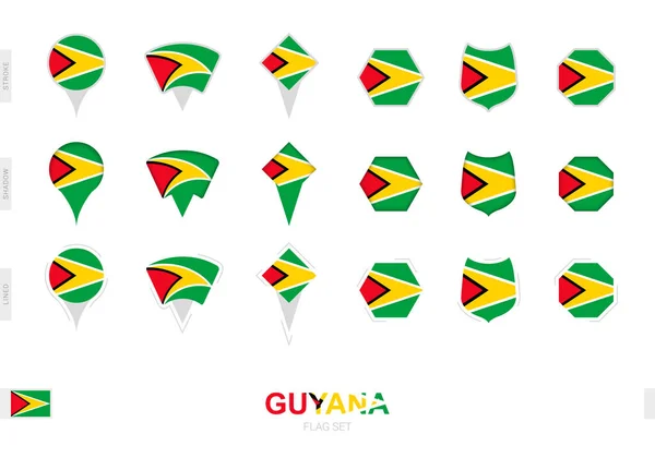 Coleção Bandeira Guiana Diferentes Formas Com Três Efeitos Diferentes — Vetor de Stock