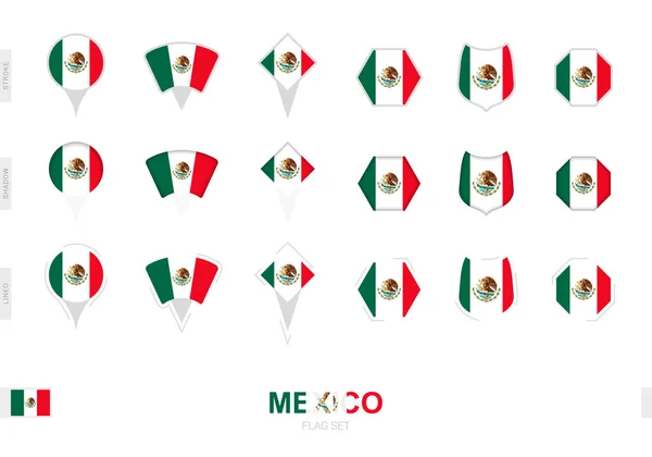 Colección Bandera México Diferentes Formas Con Tres Efectos Diferentes — Archivo Imágenes Vectoriales