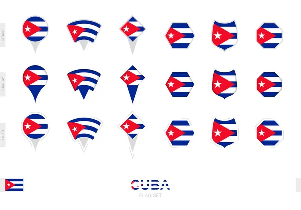 Collection Drapeau Cuba Sous Différentes Formes Avec Trois Effets Différents — Image vectorielle
