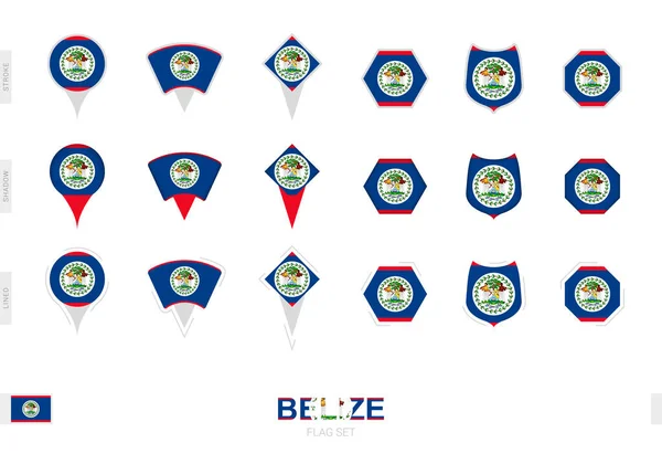 Collezione Della Bandiera Belize Diverse Forme Con Tre Diversi Effetti — Vettoriale Stock