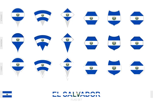 以不同形式和三种不同效果收集萨尔瓦多国旗 — 图库矢量图片
