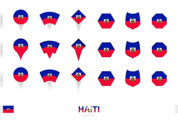 Insamling Haiti Flaggan Olika Former Och Med Tre Olika Effekter — Stock vektor