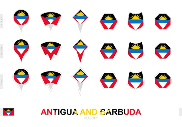 Antigua Barbuda Zászló Különböző Formájú Három Különböző Hatású Gyűjteménye — Stock Vector