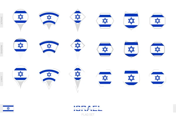 Kolekce Vlajky Izraele Různých Tvarech Třemi Různými Efekty — Stockový vektor