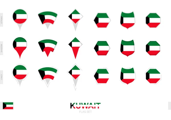 Colección Bandera Kuwait Diferentes Formas Con Tres Efectos Diferentes — Vector de stock