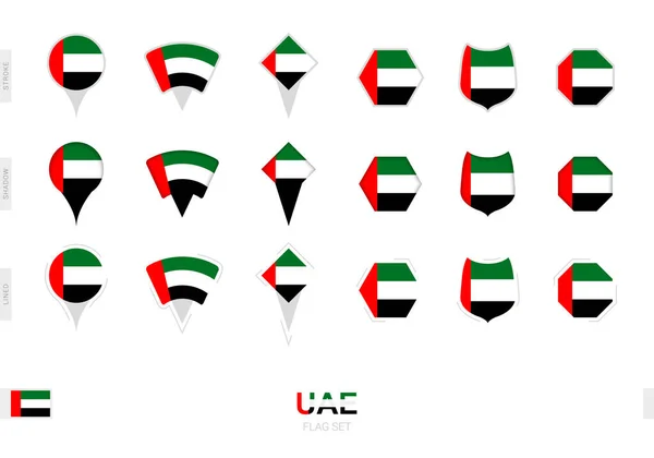 Collection United Arab Emirates Flag Different Shapes Three Different Effects — Stock Vector