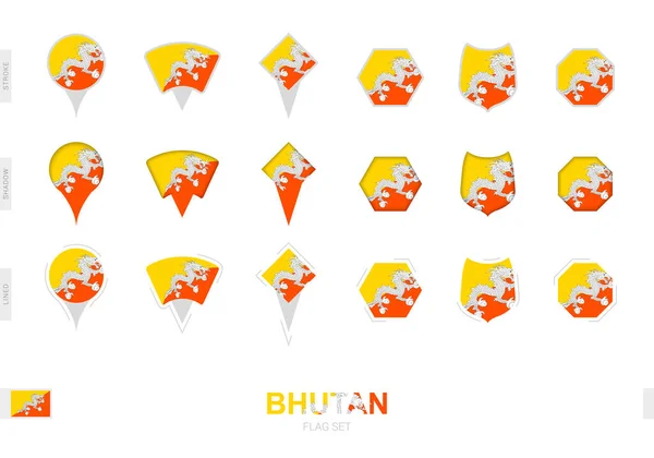 Coleção Bandeira Butão Diferentes Formas Com Três Efeitos Diferentes — Vetor de Stock