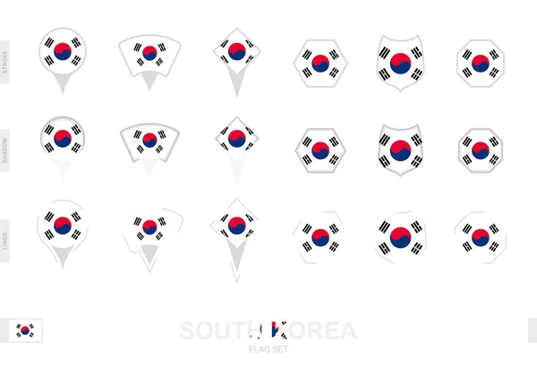 Sammlung Der Südkoreanischen Flagge Verschiedenen Formen Und Mit Drei Verschiedenen — Stockvektor