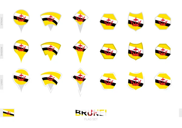 Collection Brunei Flag Different Shapes Three Different Effects — Stock Vector