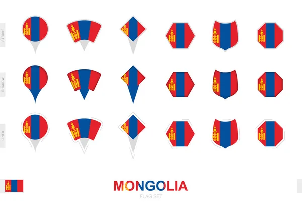 Colección Bandera Mongolia Diferentes Formas Con Tres Efectos Diferentes — Vector de stock