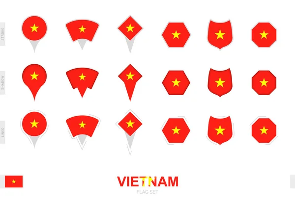 Colección Bandera Vietnam Diferentes Formas Con Tres Efectos Diferentes — Vector de stock