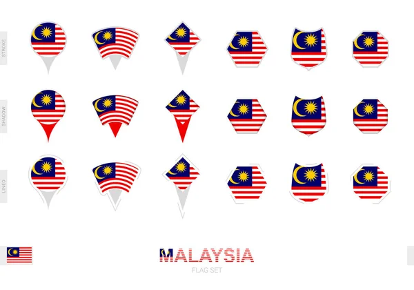 Colección Bandera Malasia Diferentes Formas Con Tres Efectos Diferentes — Archivo Imágenes Vectoriales