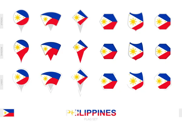 Sammlung Der Philippinischen Flagge Verschiedenen Formen Und Mit Drei Verschiedenen — Stockvektor