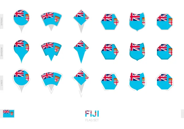 Collection Drapeau Fidji Sous Différentes Formes Avec Trois Effets Différents — Image vectorielle