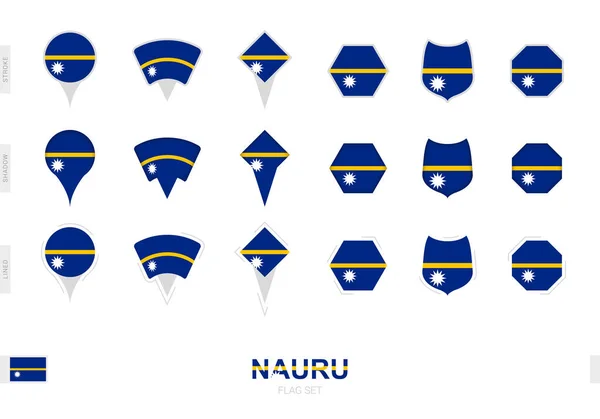 Kolekcja Flagi Nauru Różnych Kształtach Trzema Różnymi Efektami — Wektor stockowy