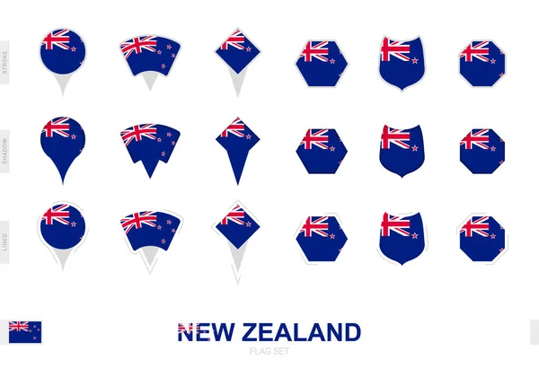 Colección Bandera Nueva Zelanda Diferentes Formas Con Tres Efectos Diferentes — Archivo Imágenes Vectoriales