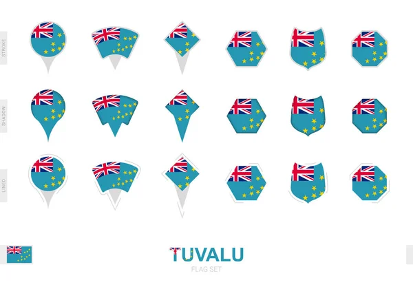 Coleção Bandeira Tuvalu Diferentes Formas Com Três Efeitos Diferentes — Vetor de Stock