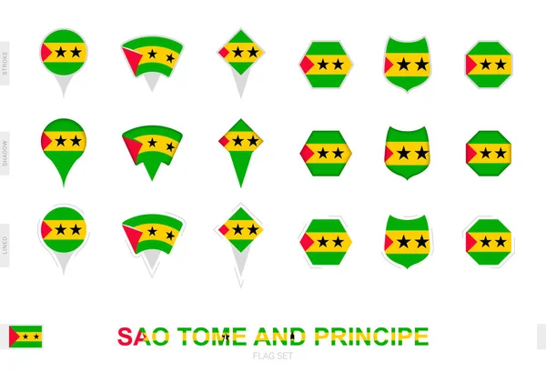 Sao Tome Principe Bayrağının Farklı Şekillerde Farklı Efektle Koleksiyonu — Stok Vektör