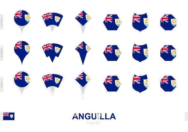 收集不同形状和三种不同效果的安圭拉国旗 — 图库矢量图片