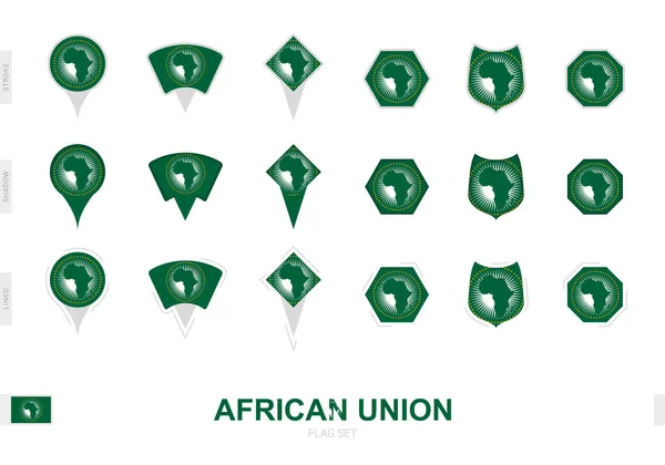 Collezione Della Bandiera Dell Unione Africana Diverse Forme Con Tre — Vettoriale Stock