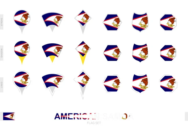 Sammlung Der Flagge Amerikanisch Samoas Verschiedenen Formen Und Mit Drei — Stockvektor