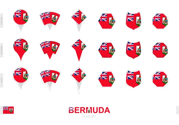 Collezione Della Bandiera Delle Bermuda Diverse Forme Con Tre Effetti — Vettoriale Stock