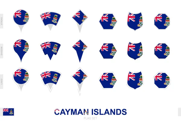 Collezione Della Bandiera Delle Isole Cayman Diverse Forme Con Tre — Vettoriale Stock