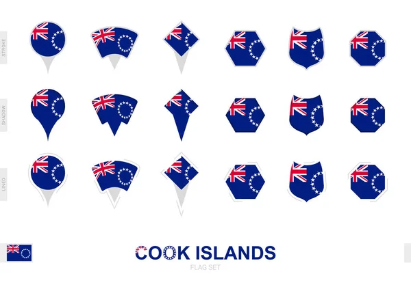 Colección Bandera Las Islas Cook Diferentes Formas Con Tres Efectos — Vector de stock