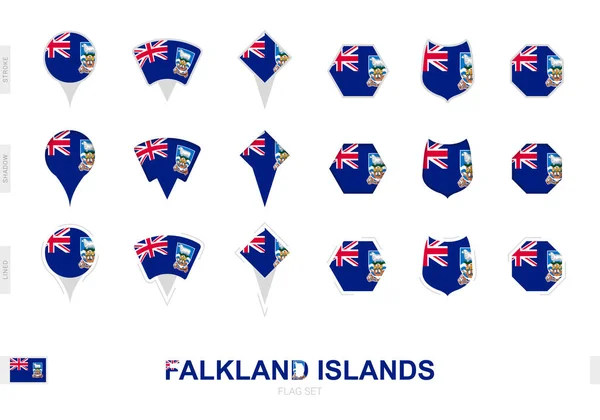 フォークランド諸島のコレクションは 異なる形状と3つの異なる効果でフラグを立てます — ストックベクタ