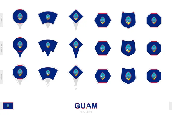 Sammlung Der Guam Flagge Verschiedenen Formen Und Mit Drei Verschiedenen — Stockvektor