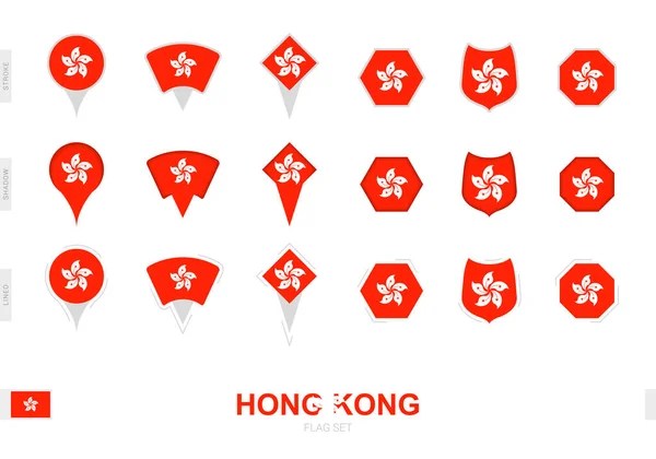 Συλλογή Της Σημαίας Του Χονγκ Κονγκ Διάφορα Σχήματα Και Τρία — Διανυσματικό Αρχείο