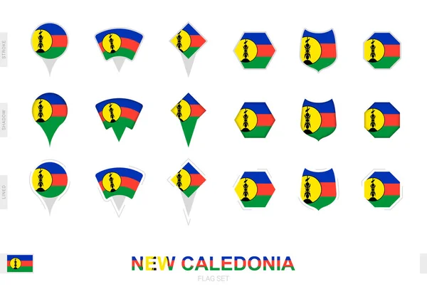 Collectie Van Vlag Van Nieuw Caledonië Verschillende Vormen Met Drie — Stockvector