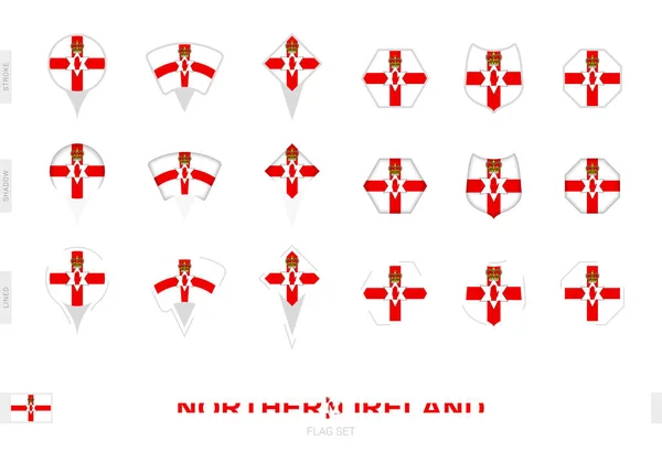 Collection Drapeau Irlande Nord Sous Différentes Formes Avec Trois Effets — Image vectorielle