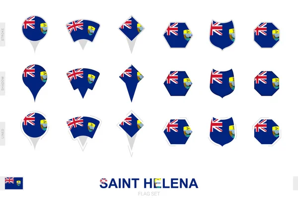 Colección Bandera Santa Helena Diferentes Formas Con Tres Efectos Diferentes — Vector de stock