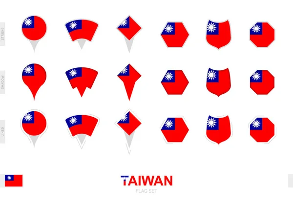 Collezione Della Bandiera Taiwan Diverse Forme Con Tre Effetti Diversi — Vettoriale Stock