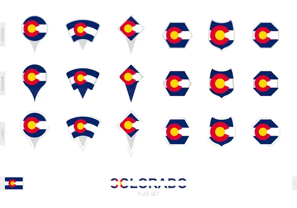 Collection Drapeau Colorado Dans Différentes Formes Avec Trois Effets Différents — Image vectorielle