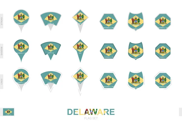 Collection Delaware Flag Different Shapes Three Different Effects — Stock Vector