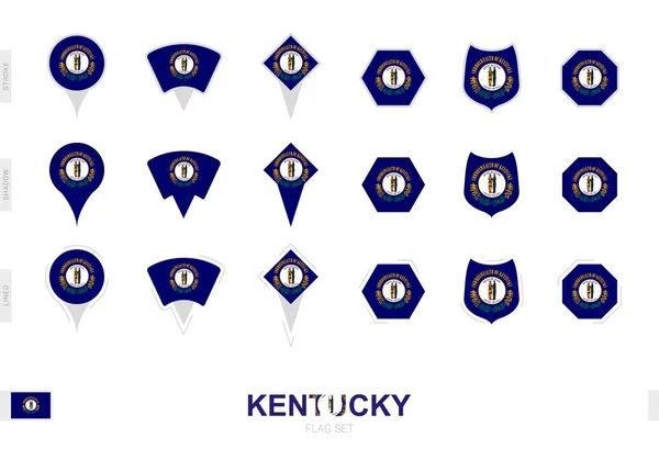 Colección Bandera Kentucky Diferentes Formas Con Tres Efectos Diferentes — Archivo Imágenes Vectoriales