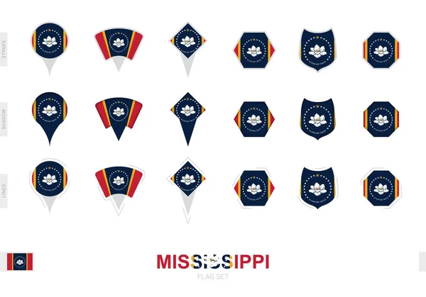Coleção Bandeira Mississippi Diferentes Formas Com Três Efeitos Diferentes — Vetor de Stock
