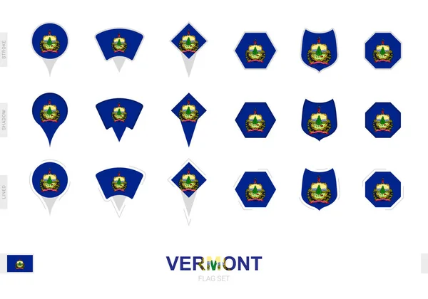 Sammlung Der Flagge Von Vermont Verschiedenen Formen Und Mit Drei — Stockvektor