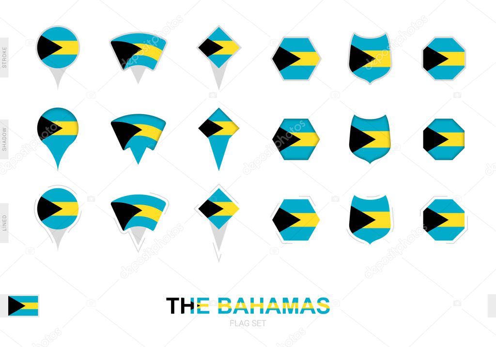 Collection of the The Bahamas flag in different shapes and with three different effects.
