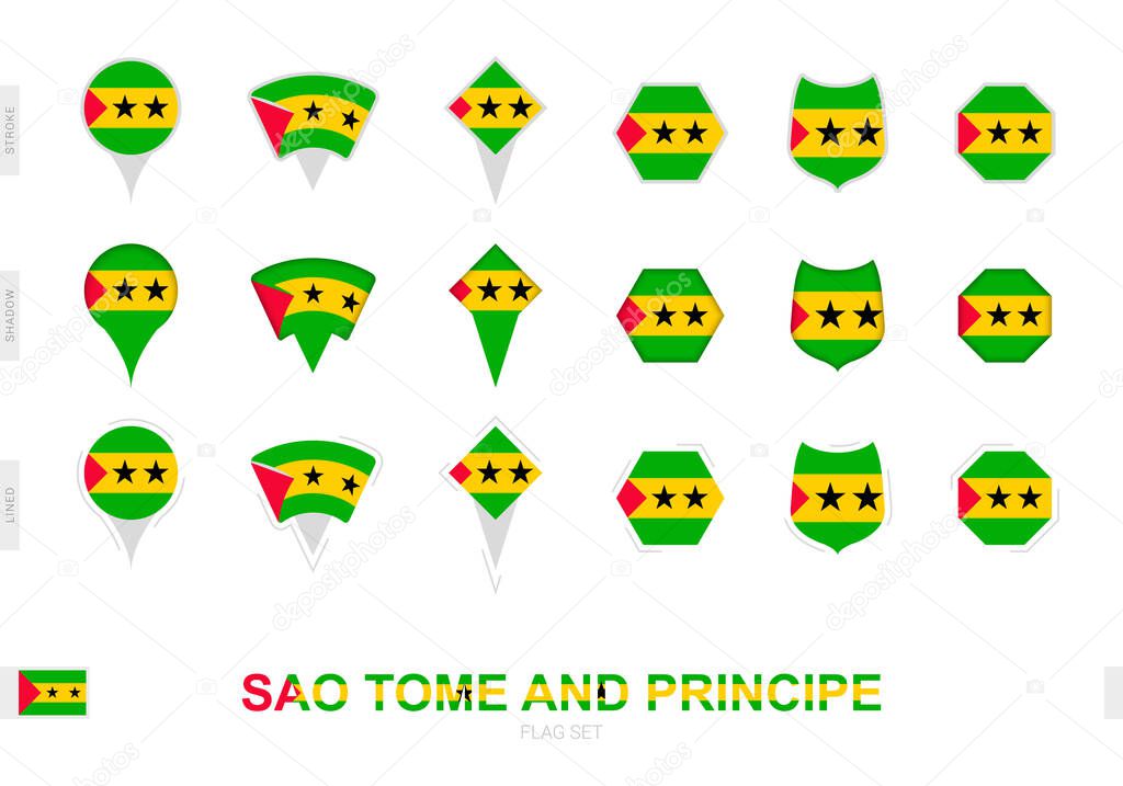 Collection of the Sao Tome and Principe flag in different shapes and with three different effects.