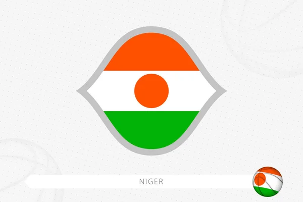 Nigerská Vlajka Pro Basketbalové Soutěže Šedém Basketbalovém Pozadí — Stockový vektor