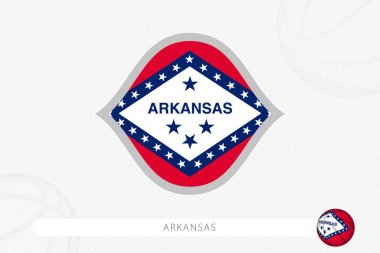 Arkansas bayrağı gri basketbol arka planında basketbol yarışması için.